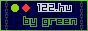 a 88x31 button with a moving dark blue background. it has chains, a circular and square list marker, and the text '122.hu by green'. 122.hu is in white, while 'by green' is green. both words are slowly pulsating